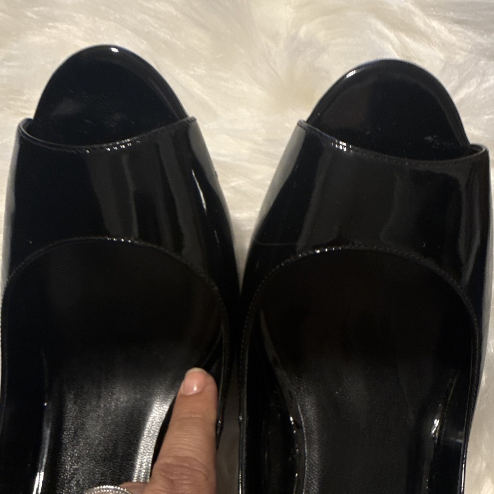 Cole Haan Black Patent Leather Slingback Open Toe Nike Air Stiletto Heels 10B - Picture 5 of 12